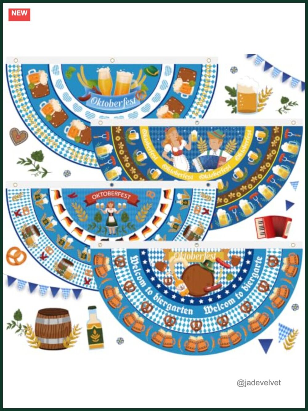 Oktoberfest Bunting Fan Flags Set of 4 Bavarian Beer Garden Party Decoration